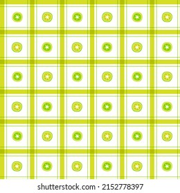 Cute Kiwi Half Fruit Element Gold Yellow Green Stripe Striped Line Tilt Checkered Plaid Tartan Buffalo Scott Gingham Pattern Illustration Wrapping Paper, Picnic Mat, Tablecloth, Fabric Background