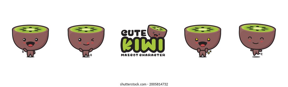 cute kiwi mascot, with different facial expressions and poses, isolated on a white background