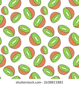 Cute Kiwi Seamless Pattern on White Background