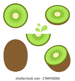 Cute Kiwi Vector Illustration Set on White