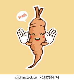cute and kkawaii cassava character flat design vector illustration