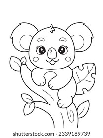 Cute kKoala in a tree coloring page illustration