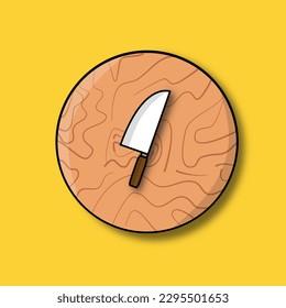 Cute knife and chopping board vector illustration. Knife doodle vector. Shadow. Flat icon. Knife and chopping board icon. Chopping board vector.