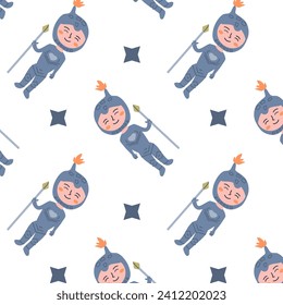 cute knight boy with star seamless background. Vector illustration