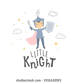 cute knight character and hand lettering text