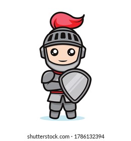 Cute knight kawaii mascot design illustration