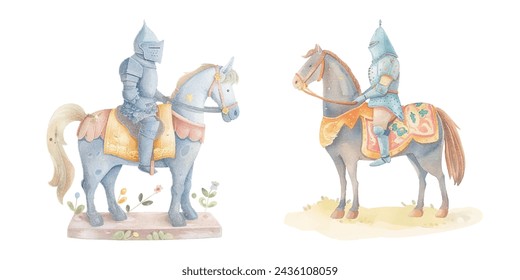 cute knight riding horse watercolour vector illustration