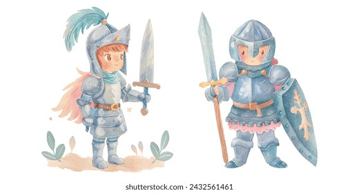 cute knight watercolour vector illustration 