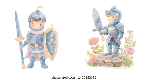 cute knight watercolour vector illustration