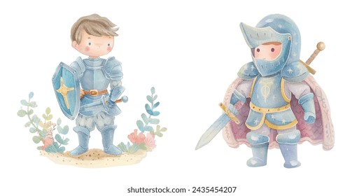 cute knight watercolour vector illustration 