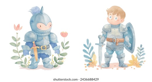 cute knight watercolour vector illustration 