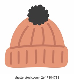Bonito chapéu de gorro de malha com pompom, perfeito para roupas de inverno acolhedor e ilustração moda sazonal.