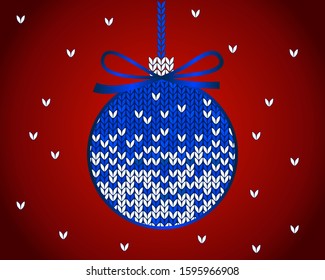 Cute knitted christmas ball. Christmas decoration for a greeting card. Vector illustration