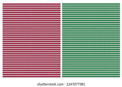 Cute Knitted Fabric Style Vector Patterns. Red, Green and Off-White Simple Design. Red and Green Stripes on a Bright Background. Striped Sweater Like Motif. 