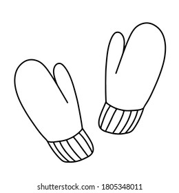 Cute knitted mittens. Vector illustration in the Doodle style.winter clothing. Warm mittens for protection from the cold