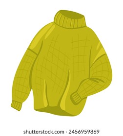 Cute knitted sweater in flat design. Green warm seasonal pullover. Vector illustration isolated.