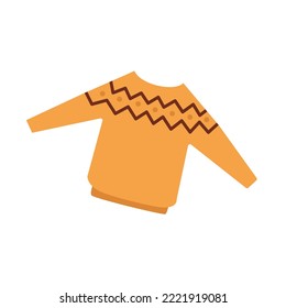 Cute knitted sweater isolated on white background.Cozy pullover, jersey, warm clothes icon.Vector illustration  in cartoon flat style