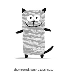 Cute knitting cat, sketch for your design. Vector illustration