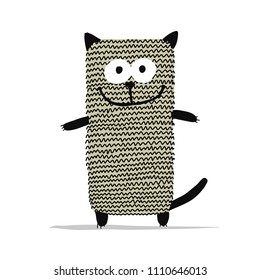 Cute knitting cat, sketch for your design. Vector illustration