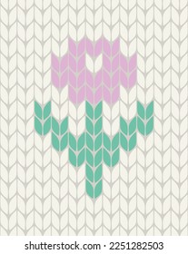 Flor de tejido fino. Plantilla de Knit. Ilustración vectorial.