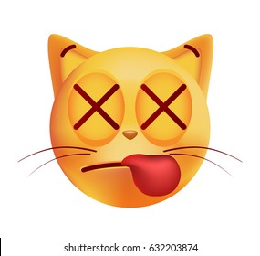 Cute KO Emoticon Cat on White Background. Isolated Vector Illustration 