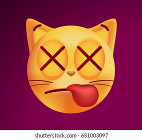 Cute KO Emoticon Cat on Dark Background. Isolated Vector Illustration 