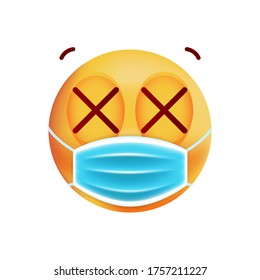 Cute KO Emoticon with Face Mask on White Background. Isolated Vector Illustration 