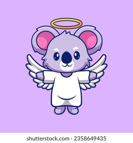 Cute Koala Angel Flying Cartoon Vector Icon Illustration. Animal Holiday Icon Concept Isolated Premium Vector. Flat Cartoon Style