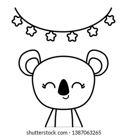 cute koala animal with garlands hanging