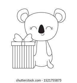 cute koala animal with gift box vector illustration design