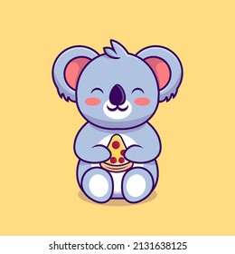 cute koala animal icon eating pizza