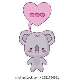 cute koala animal and speech bubble in shape heart vector illustration design