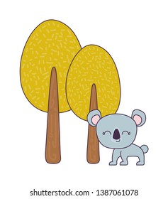 cute koala animal with trees plant