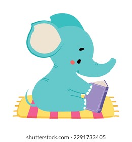 Cute koala baby animal reading book. Side view of smart african animal character sitting with book cartoon vector illustration