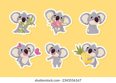 Cute Koala Baby Australian Animal Vector Sticker Set