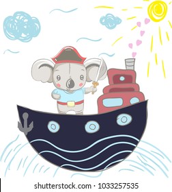 Cute koala baby cartoon hand drawn vector illustration. Can be used for baby t-shirt print, fashion print design, kids wear, baby shower celebration greeting and invitation card.