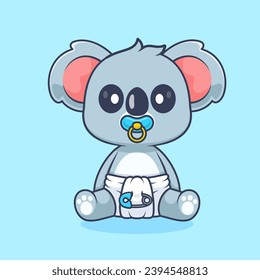 Cute Koala Baby Wearing pacifier And Diaper Cartoon Vector
Icon Illustration. Animal Nature Icon Concept Isolated
Premium Vector. Flat Cartoon Style