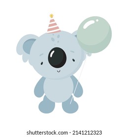 Cute Koala with a balloon. Cartoon style. Vector illustration. For kids stuff, card, posters, banners, children books, printing on the pack, printing on clothes, fabric, wallpaper, textile or dishes.