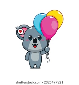 cute koala with balloon cartoon vector illustration.