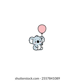 Cute koala with balloon cartoon, vector illustration
