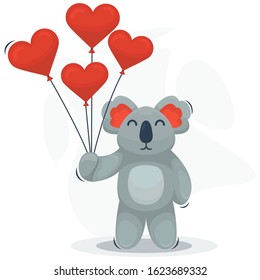cute koala and balloon love cartoon vector