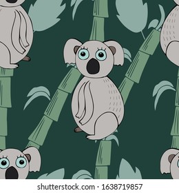  Cute koala and bamboo seamless pattern. Creative texture for fabric, wrapping, textile, wallpaper, apparel. Vector hand drawn illustration