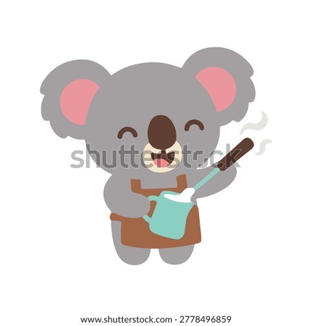 Cute Koala Barista Making Coffee and Frothing Milk Flat Vector Illustration