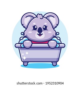 Cute koala in a bathtub cartoon character