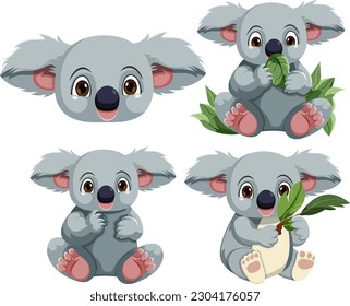 Cute koala bear cartoon character set illustration