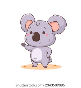 Cute koala bear cartoon character. Adorable kawaii animal vector illustration. Isolated white background. 