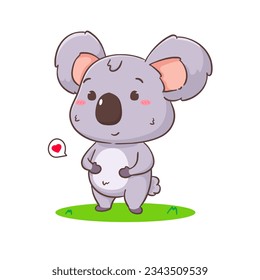 Cute koala bear cartoon character. Adorable kawaii animal vector illustration. Isolated white background. 