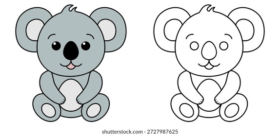 Carácter lindo del oso del koala. Adorable animal australiano para el dibujo. Ilustración vectorial aislada en blanco.