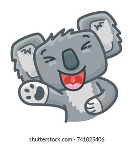 Cute Koala bear character: laughing, good mood, happy emotion. Set of vector outline hand drawn style, doodle cartoon illustration as logo, mascot, sticker, emoji, emoticon