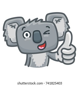 Cute Koala bear character: thumb up, like sign, happy, good mood emotion. Set of vector hand drawn style, doodle cartoon illustration as logo, mascot, sticker, emoji, emoticon